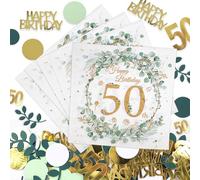 Lot de 40 serviettes pour 50e anniversaire, avec confettis, eucalyptus, décoration de table pour 50e anniversaire, homme et femme, décoration de table d'anniversaire