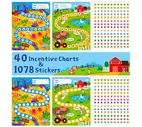 Lot de 40 tableaux d'incitation, 2 motifs adorables avec 1078 autocollants pour l'enseignement en classe/récompense/utilisation en famille pour les devoirs des enfants, la présence, les corvées