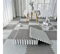 Lot de 40 tapis de sol en mousse patchwork avec dessus en tissu de lin 30 x 30 x 1 cm d'épaisseur (gris foncé + gris clair)