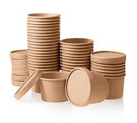 Lot de 40 tasses à crème glacée en papier avec couvercles - 255 ml - Récipients jetables pour crème glacée - Marron kraft