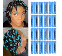 Lot de 40 tiges de permanente pour cheveux naturels en plastique bleu ondulé à froid avec peigne à queue de rat en acier (40 pièces)