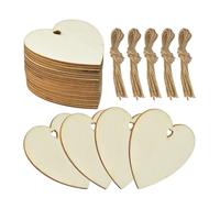 Lot de 40 tranches de bois en forme de cœur - Étiquettes pré-percées pour sapin de Noël - Fournitures de fête - Tranches naturelles non finies pré-percées