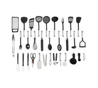 Lot de 40 ustensiles de cuisine en acier inoxydable et nylon avec louche à soupe, fourchettes, spatule, fouet