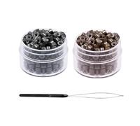 Lot de 400 anneaux d'extensions de cheveux en silicone nano avec 1 pièce d'extensions de cheveux au crochet 3 mm (marron, noir)