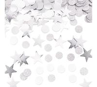 Lot de 400 Confettis en Forme D'étoile, Confettis Ronds étoile Argent, Confetti métalliques Scintillants de Confetti de Table Décoration pour Anniversaire Mariage Fête Vacances Décoration
