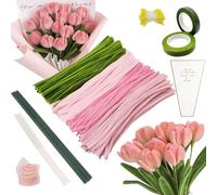 Lot de 400 cure-pipes à fleurs, pour le bricolage avec tiges florales, étamines et ruban, sac à fleurs blanc, cure-pipes pour tulipes et idées de bricolage (rose)