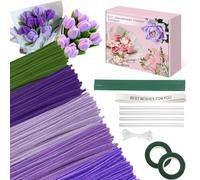 Lot de 400 cure-pipes pour travaux manuels, multicolores, kit de fabrication de fleurs, avec tiges de fleurs chenille, ruban de jardin, ruban, papier d'emballage, idées pour activité artistique
