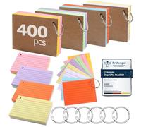 Lot de 400 fiches Siumir, impression recto verso, format A7, avec couverture kraft et anneau à feuilles mobiles, fiches lignées huit couleurs, adaptées aux maisons et aux écoles (10,5 x 7,4 cm)