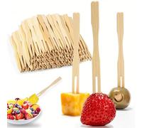 Lot de 400 mini fourchettes à fruits en bois à deux griffes jetables en bambou 8,9 cm pour la maison et les fêtes