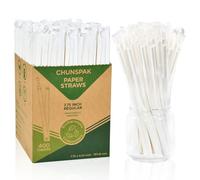 Lot de 400 pailles en papier, jetables, blanches, emballées individuellement, 19,7 x 0,6 cm, 100 % biodégradables