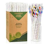 Lot de 400 pailles en papier jetables extra longues, emballées individuellement, 26 x 0,6 cm, rayures colorées