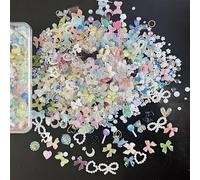 Lot de 400 perles décoratives pour nail art, perles en forme de cœur, nœud papillon, aurore, dos plat, papillon, pour manucure, bricolage, accessoires de bijoux (Mix-D)…