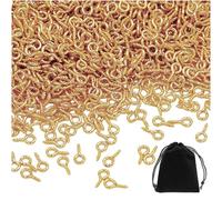 Lot de 400 petits crochets à vis dorés, avec 1 sac de rangement noir, longues vis à œillets en acier inoxydable, mini crochets dorés à serrer (5 x 10 mm).