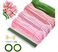 Lot de 400 Pièces Fil Chenille, Cure Pipe pour Fleur Bricolage, Fer Souple Loisir Creatif, Tiges et Ruban Chenille Loisir Creatif, Paillettes Blanc Fleuriste Artificiel, Décoration Florale(Rose)