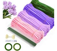 Lot de 400 Pièces Fil Chenille, Cure Pipe pour Fleur Bricolage, Fer Souple Loisir Creatif, Tiges et Ruban Chenille Loisir Creatif, Paillettes Blanc Fleuriste Artificiel, Décoration Florale(Violet)