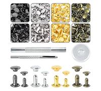 Lot de 400 rivets en cuir à double capuchon rond de 6 mm et 8 mm, rivets tubulaires en métal avec 3 rivets de réglage pour sac à main en cuir, vêtements, collier de chien (4 couleurs et 2 tailles)