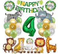 Lot de 41 ballons décoratifs pour 4ème anniversaire de la jungle, animaux de la forêt, ballons en aluminium vert pour filles et garçons