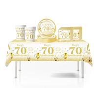 Lot de 41 nappes en plastique pour fête d'anniversaire 70 ans - Assiettes en carton de 17,8 cm, tasses, serviettes pour homme et femme - Décorations de table jetables pour fête d'anniversaire 70 ans