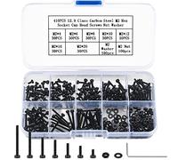 Lot de 410 vis M2 à six pans creux, vis à métaux hexagonales en acier carbone 12,9, assortiment d'écrous et rondelles avec clés (Noir)