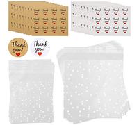 Lot de 416 sachets à biscuits autocollants en cellophane,200 sachets à bonbons blancs à pois givrés et 216 papiers blancs,Utilisés pour les biscuits, le chocolat et les bijoux