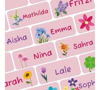 Lot de 42 autocollants nominatifs pour enfants - Personnalisés et lavables en machine - Pour l'école et la maternelle (fleurs, 42)