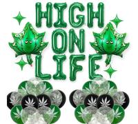 Lot de 42 ballons décoratifs de fête en latex imprimé canna annière pour 420 ans - Décorations de fête d'anniversaire - Vert