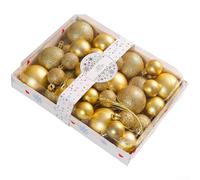 Lot de 42 boules de Noël à suspendre en plastique pour sapin et décorations de fête avec PVC galvanisé durable et spray de paillettes scintillantes (vert clair (doré)