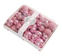 Lot de 42 boules de Noël à suspendre en plastique pour sapin et décorations de fête avec PVC galvanisé durable et spray de paillettes scintillantes (vert clair (rose)