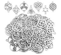 Lot de 42 breloques en forme de nœud celtique irlandais traditionnel tibétain en alliage avec fleur, triangle, cœur, nœuds chinois porte-bonheur pour la fabrication de bijoux et bracelets, 7 styles
