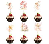 Lot de 42 décorations de cupcakes féériques pour fête d'anniversaire et fête prénatale, papillon rose, ange, fée, lutins à fleurs chics pour filles, multicolore 2