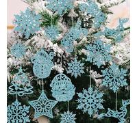 Lot de 42 décorations de sapin de Noël en papier argenté - Flocon de neige, renne, Père Noël, bonhomme de neige pour fête de vacances, décoration d'intérieur (bleu)