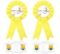 Lot de 42 décorations « What Will Baby Bee » - Épingles à badges « Mommy & Daddy to Be » et 40 autocollants Team Boy Team Girl sur le thème des abeilles pour révéler le sexe des abeilles Idées de fête