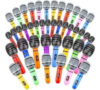 Lot de 42 microphones gonflables en vrac - Couleurs assorties - Microphone gonflable pour jeu de simulation - Pour anniversaire des années 80 et 90 - Fournitures de concert musical - 2 styles