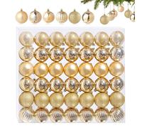 Lot de 42 petites boules de Noël dorées en plastique - 6 designs différents - 3 cm - Mini boules de Noël en plastique - Décoration de sapin de Noël