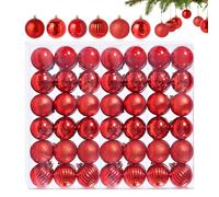 Lot de 42 petites boules de Noël rouges en plastique - 6 designs différents - 3 cm - Mini boules de Noël en plastique - Décoration de sapin de Noël