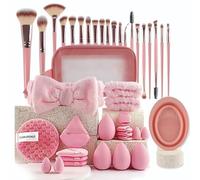 Lot de 42 pinceaux de maquillage multifonction de qualité supérieure pour fond de teint, fard à paupières, highlights, contours, poudre et correcteur (rose)