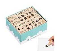 Lot de 42 tampons en bois pour et adultes - Kit créatif avec animaux mignons et formes géométriques - Avec boîte en bois - Kit de tampons pour bullet journal, scrapbooking, travaux manuels et
