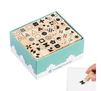 Lot de 42 tampons en bois pour et adultes - Kit créatif avec animaux mignons et formes géométriques - Avec boîte en bois - Kit de tampons pour bullet journal, scrapbooking, travaux manuels et