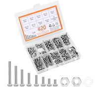 Lot de 420 vis M3, assortiment de vis à tête hexagonale de qualité supérieure avec écrous et rondelles, M3 x 6 mm/8 mm/10 mm/12 mm/16 mm/20 mm/25 mm (argent)