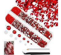Lot de 4200 pierres précieuses rouges pour ongles - Strass rouges Siam - Pierres à dos plat - Différentes SS6-SS20 à K9 - Cristaux d'ongles rouges - Bijoux Nail Art - Breloques pour ongles, yeux,
