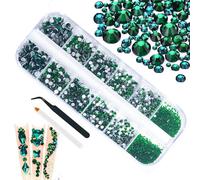 Lot de 4200 pierres précieuses vertes pour ongles - Émeraude - Rond - Dos plat - Différentes SS6-SS20 à K9 - Cristaux d'ongles verts - Bijoux Nail Art - Breloques pour ongles, yeux, visage, maquillage