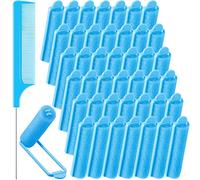 Lot de 43 bigoudis en mousse - Doux - 1,5 cm - Flexible - Peigne à queue de rat en acier inoxydable - Bleu foncé