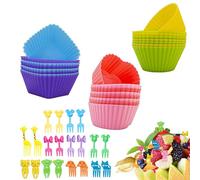 Lot de 44 accessoires de boîte à déjeuner Bento pour enfants, comprend 24 caissettes à cupcakes en silicone épais, 20 pics de nourriture pour animaux mignons, facile à préparer le déjeuner et rendre