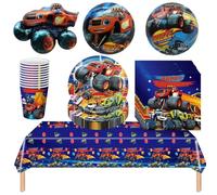Lot de 44 accessoires de fête d'anniversaire pour enfants, motif Monster Truck - Décoration de table avec ballon en aluminium - Monster Truck - Accessoires de fête pour enfants
