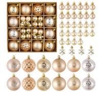 Lot de 44 boules de Noël en plastique - Décoration de Noël - Pour intérieur et extérieur - Avec suspension - Pour sapin de Noël, festival, mariage, fête - Doré