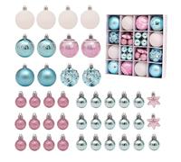 Lot de 44 boules de Noël en plastique incassable avec ficelles - Décorations de Noël, fêtes, mariage (rose/bleu)