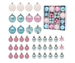 Lot de 44 boules de Noël en plastique incassable avec ficelles - Décorations de Noël, fêtes, mariage (rose/bleu)