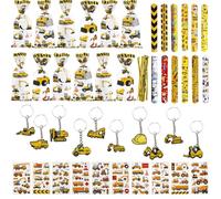 Lot de 44 cadeaux d'anniversaire pour enfants, 12 sachets à bonbons + 10 tatouages de tracteur + 12 bracelets à clip + 10 porte-clés, souvenir d'anniversaire