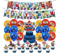 Lot de 44 décorations de gâteau Happy Birthday avec 1 bannière + 18 ballons réutilisables + 1 grande décoration de gâteau + 24 petits décorations de gâteau, décorations d'anniversaire pour fête