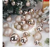Lot de 44 mini boules de Noël brillantes, mates et pailletées pour sapin de Noël, Halloween, Thanksgiving, décorations de fête (couleur champagne)
